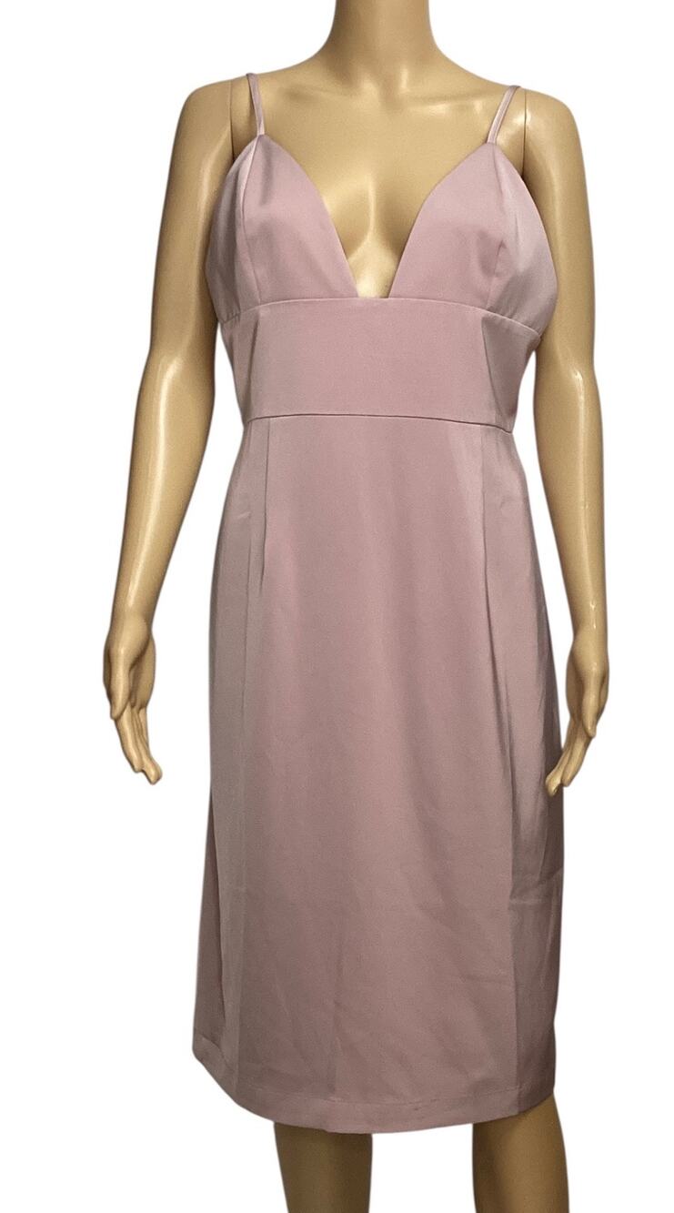 NBD Heatwave Plunge V-Neck Satin Sheath Bodycon Dress Mauve Pink Large